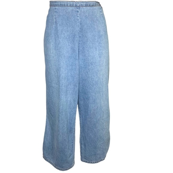 VINTAGE 90's High Waisted Blue Light Wash Cropped Jeans Wide Leg Side Zip Sz 10 - Picture 1 of 16